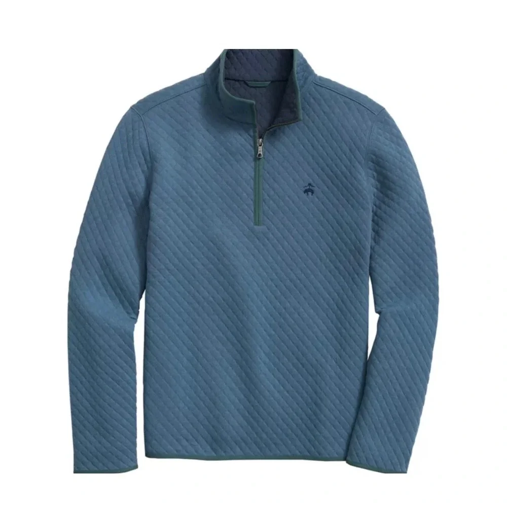 Brooks Brothers Mens Large Diamond Quilted Quarter Zip Pullover Blue Sweater XXL